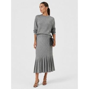 NAIN Silver Metallic Knit Pleated Hem Midi Skirt Gray Minimalist Size Free OS